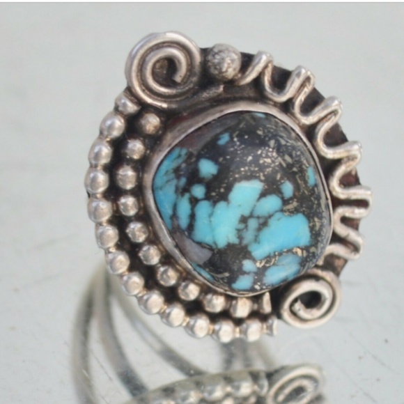 Old Blue Lander Dead Pawn Sterling Silver Ring 925 - Picture 3 of 7